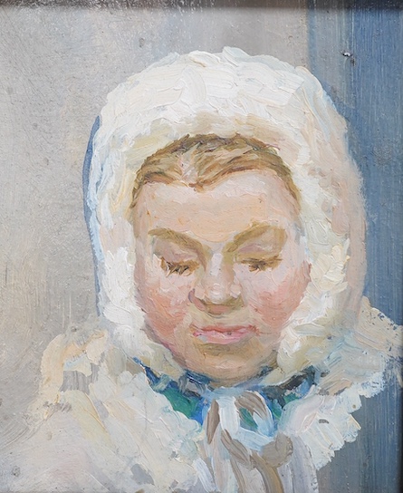 Anna Akishina (Russian, 1910-1992), oil on board, Study of a child, unsigned, 14 x 12cm. Condition - good